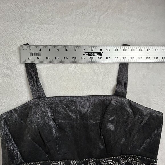 R&M Richards Womens Gray Silver Shimmer Cocktail Dress Size 14 Tiered Ruffle - Picture 6 of 8